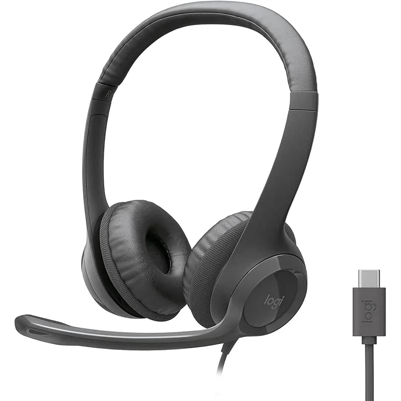 Logitech H391 Wired Headset for PC/Laptop, Stereo Headphones with Noise Canceling Microphone, USB-C, in-Line Controls, Works with Chromebook - Graphite