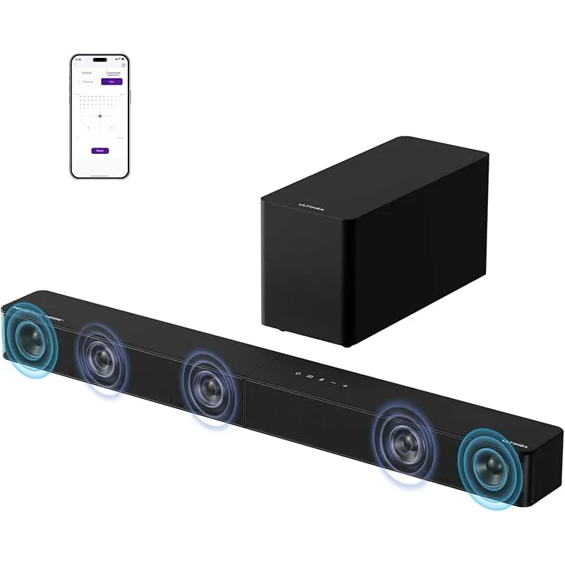 ULTIMEA 5.1CH Surround Sound Bar with Subwoofer, Dolby Atmos, VoiceMX, BassMX, APP, 300W Soundbar for Smart TV, Home Theater Surround Sound System for TV, BT 5.4, Poseidon M60 (2025 Model)