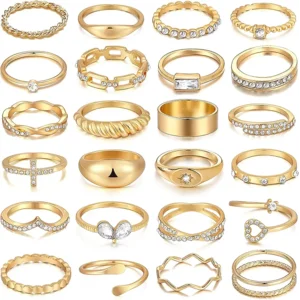 FAXHION 25 PCS Gold Stackable Rings Set for Women, Simple Twist Knuckle Finger Ring Trendy, Dainty Stacking Statement Thumb Rings Pack Jewelry Gift