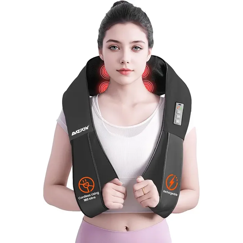 AMZPONY® Cordless Neck Massager for Pain Relief Deep Tissue, Rechargeable Shiatsu Neck and Back Massager with Heat Kneading Shoulder Massage for Body Muscle Pain Relief,Gifts for Dad Mom Friends