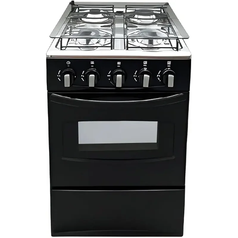20 英吋(約 50.8 公分)獨立式燃氣灶爐 - 配備 4 個線圈燃燒器和帶不銹鋼烤箱的燃氣灶(黑色:手動點火)