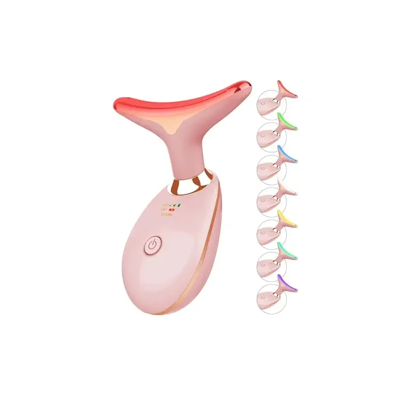 7 Color Face and Neck Massager Light Therapy, Red Light Based Facial Massager for Skin Care, Firming, Smoothing (Rose Golden)