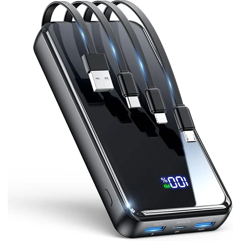 Portable Charger,50000mAh Power Bank Built-in Cable, 22.5W PD USB C In & Out Fast Charging, External Battery Pack with 6 Output & 2 Input, Travel Phone Charger for iPhone 17/16/15/14/13/12, Android