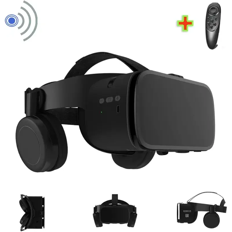 VR Headset for iPhone & Android Phones with Wireless Headphones, Virtual Reality Goggles Set for 4.5"-6.5" Phones，3D VR Glasses for IMAX Movies &VR Games