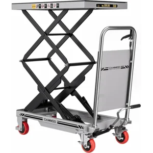 Hydraulic Lift Table Cart, 330lbs Capacity 49.6" Lifting Height, Double Scissor Lift Table with Non-Slip Pad & Safety Guard for Material Handling & Transportation, Gray