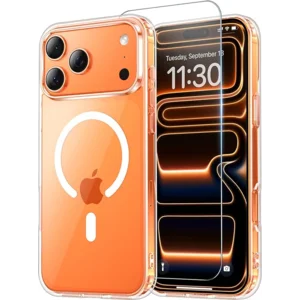 Temdan for iPhone 17 Pro Max Case Clear with Screen Protector, Compatible with Magsafe, Anti-Yellowing, Military-Grade Protection, Shockproof Slim Magnetic Phone Case Cover, Transparent