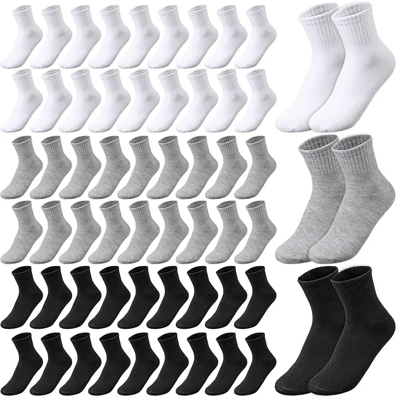 60 Pairs Mens Socks Bulk, Unisex Socks Adult Quarter Ankle Moisture Wicking Athletic Casual Sock for Men Women Homeless (Black White Gray)