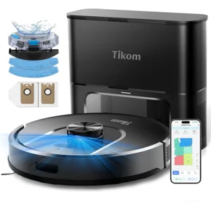 Tikom Robot Vacuum and Mop, 6000Pa Robotic Vacuum Cleaner with Self-Emptying Base, 90 Days Capacity, LiDAR Navigation, Home Mapping, Ideal for Pet Hair, Hard Floors, Carpet (L8000 Plus)