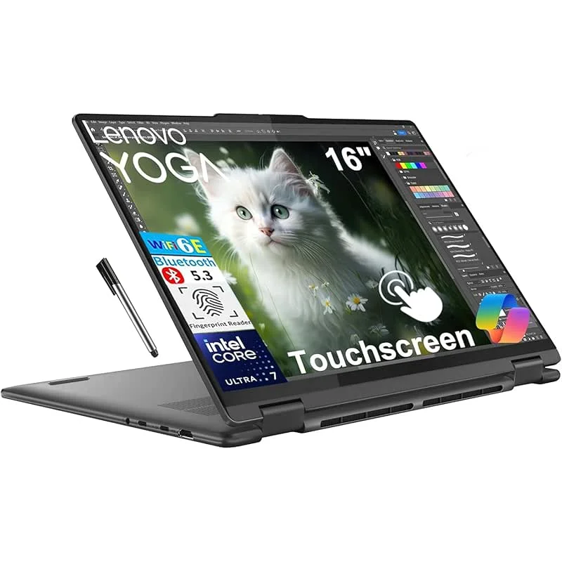 Lenovo Yoga 7i 2-in-1 Laptop, 16" FHD+ 2K Touchscreen Display, 12-core Intel Core Ultra 7 155U, 16GB LPDDR5X, 1TB SSD, Backlit KB, Fingerprint, Thunderbolt 4, Win 11 Home, Storm Grey, EAT 16GB USB Pen