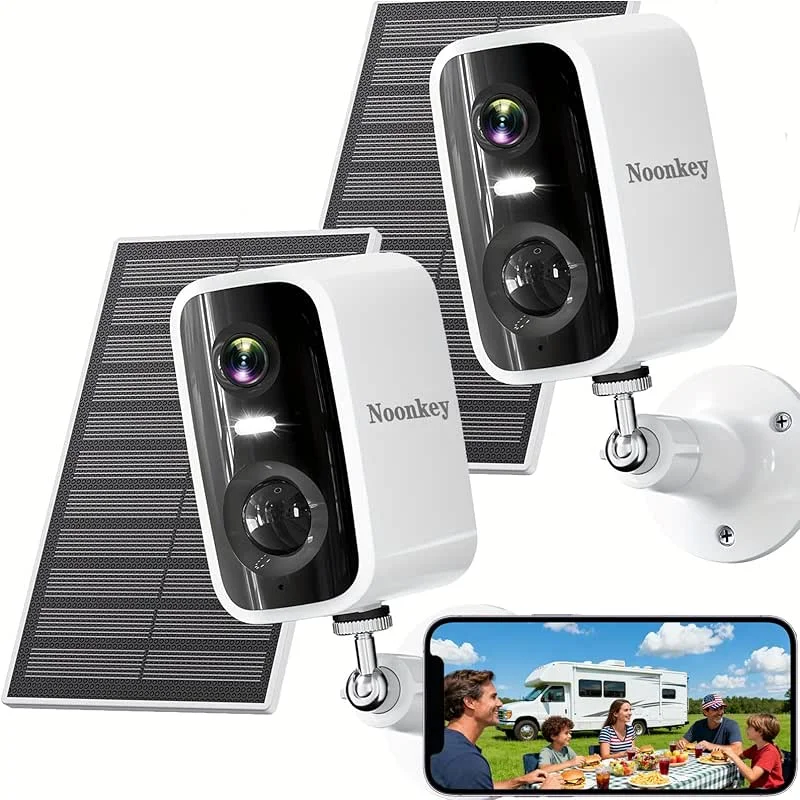 2 Pack Solar Security Camera Outdoor Wireless, 4MP HD Full Color Night Vision, 2.4/5GHz WiFi Home Security Camera with AI Motion Detection & Siren, 2-Way Audio, 360° View, Alexa, Weatherproof
