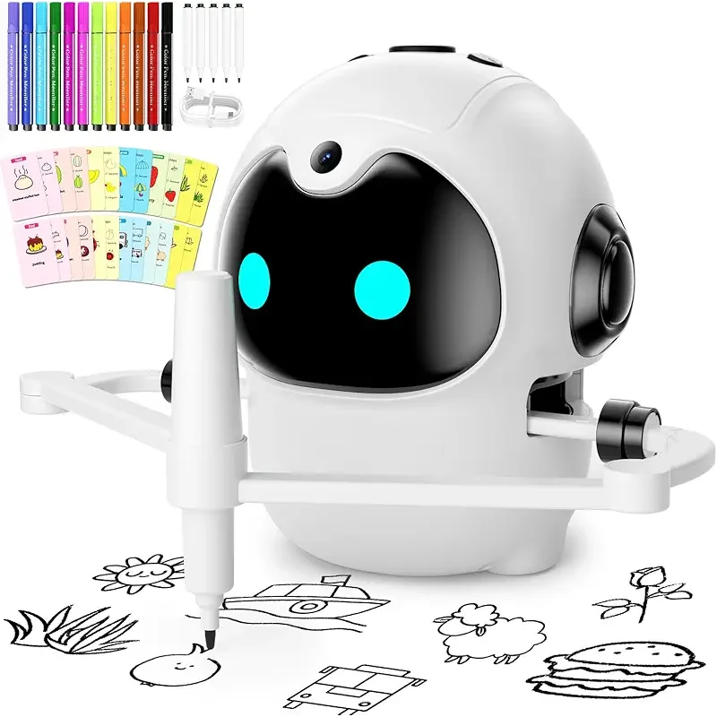 Drawing Robot for Kids, Interactive Educational Toy with 150 Cards, 12 Color Markers & Voice Guidance, Magic Drawing Robot for Boys & Girls Ages 3-8, Educational Learning Toys for Kids