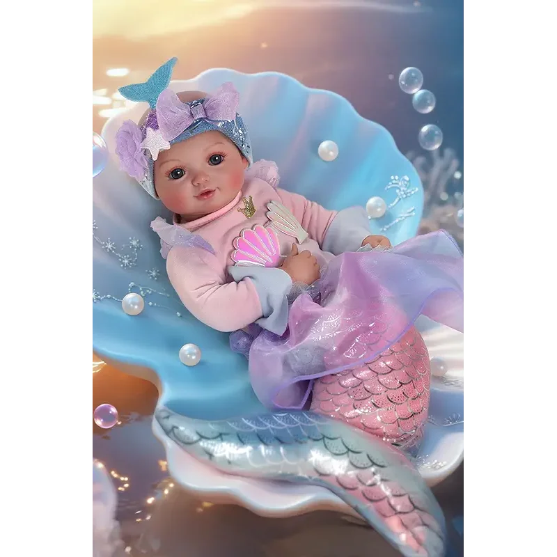 BABESIDE Mermaid Baby Doll Girl, 15-Inch Realistic Soft Baby Dolls with Shiny Mermaid Tail & Accessories, Cute Mermaid Toys for Girls Ages 3-10 Kids, Christmas, Birthday
