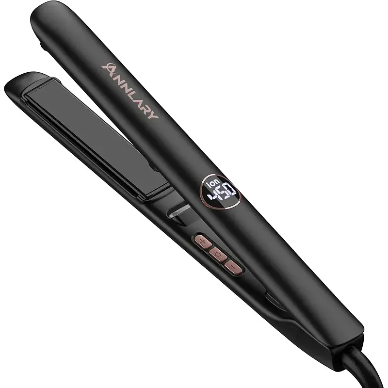 Hair Straightener 1 Inch Flat Iron and Curler 2 in 1, 15s Fast Heating, Professional Titanium Ceramic Ionic Dual Voltage Straighteners for All Hair Types