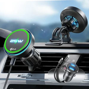 LISEN for Qi2.2 25W MagSafe Car Mount Charger，[Top Spec with Cooling Fan＆95W Custom Adapter] iPhone 17 Pro Max Car Charger Fast Charging for iPhone 17 Pro Max Plus Air 16-12 Series,Pixel 10 Pro XL