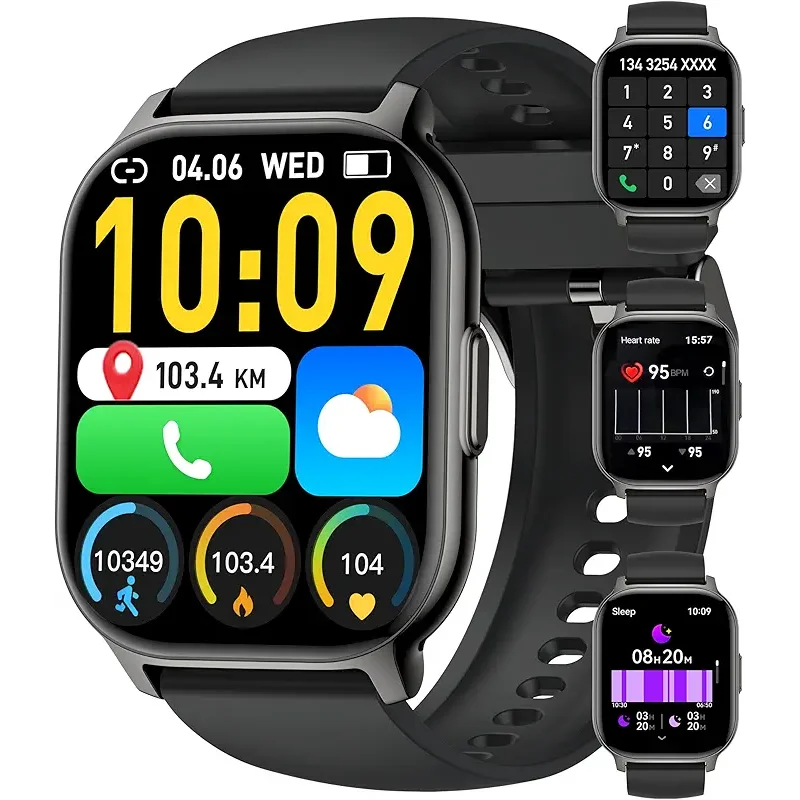 Smart Watch for Women Men, 2.1" Touchscreen, Answer/Make Calls, Fitness Tracker with 100+ Sports Mode, Heart Rate SpO2 Sleep Monitor, IP68 Waterproof, Compatible with Android & iPhone(Black)