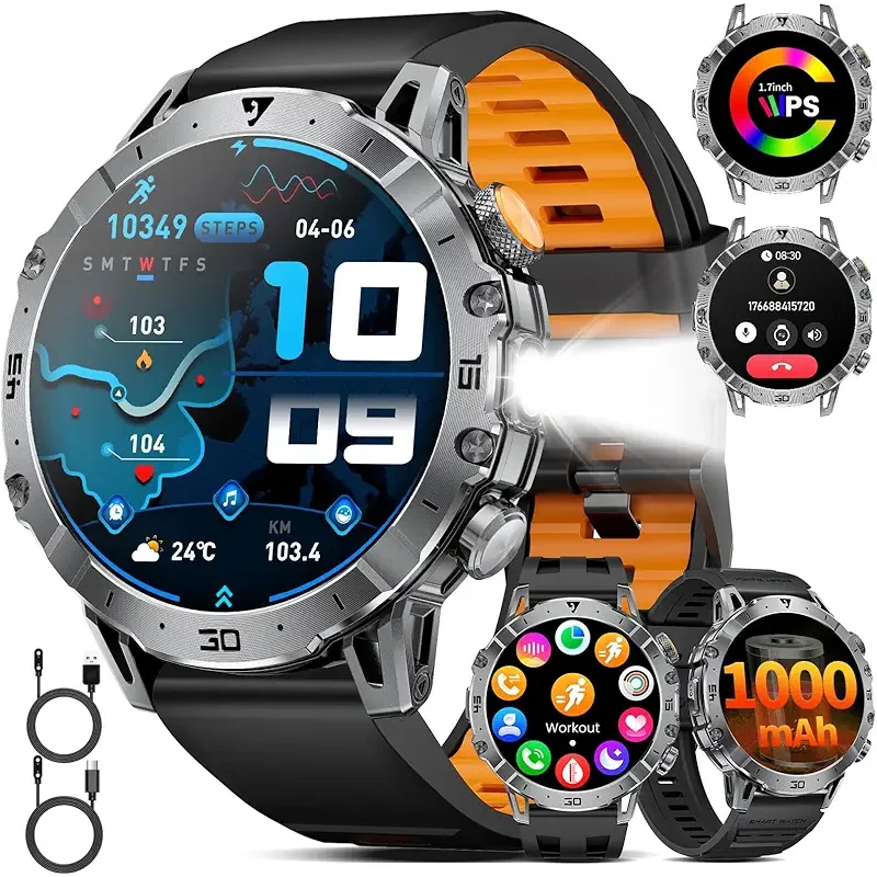 Smart Watches for Men(3 Bands),1000mAh/1.7" Ultra HD Large Screen Smartwatch, Flashlight/110+ Sports Modes/IP68 Waterproof/Sleep Monitor Fitness Tracker Watch for Android iOS