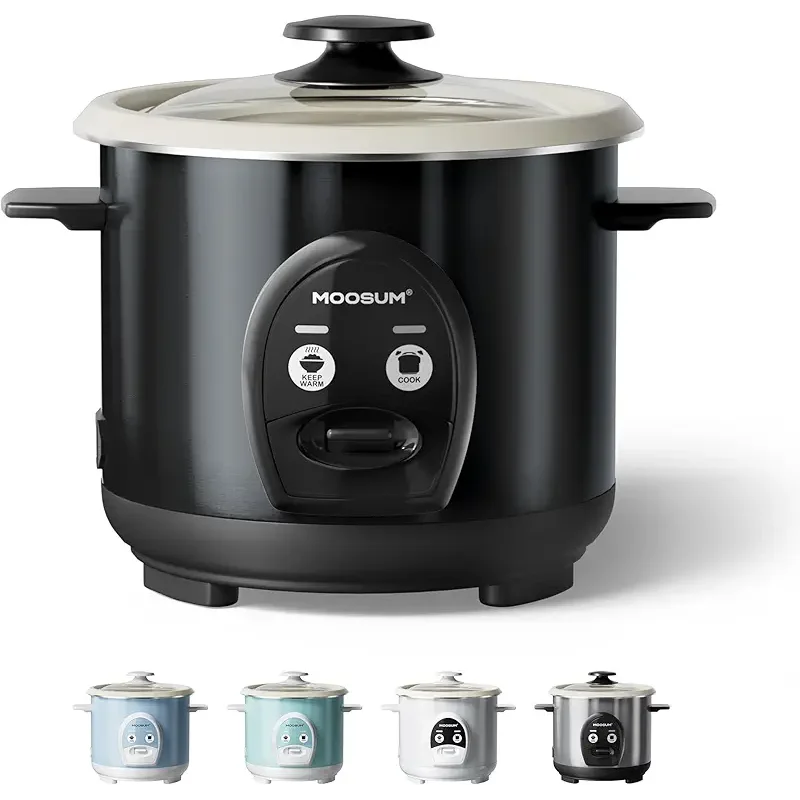 3-Cup Uncooked Rice Cooker Small & Food Steamer - Ceramic Coating Non-Toxic Inner Pot, One-Touch Multifunction for Rice/Sauté/Yogurt, Dishwasher Safe, 1-3 People Size, Black