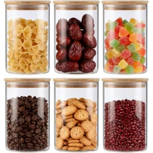 6 - Pack 32 ounces Glass Storage Jars with Bamboo Lids, Airtight Borosilicate Glass Canisters for Kitchen Organization, Food Storage (Spices, Grains, Snacks)