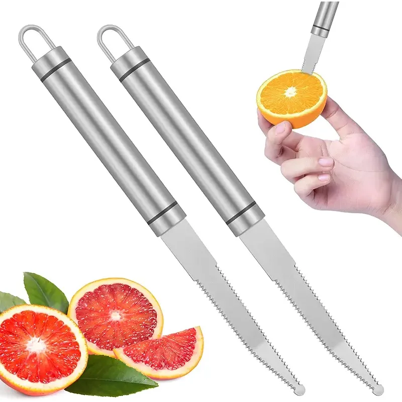 2PCS Stainless Steel Grapefruit Knife Curved Serrated Blade, Small Kiwi Knife Grape Peeler Fruit Cutter for Citrus Orange Lemon Kitchen Tool