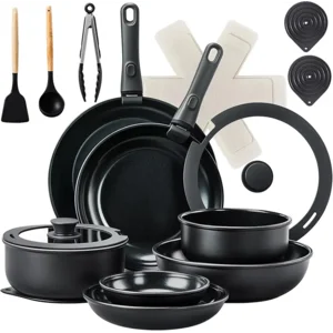 Bonnlo 23 PCS Non-Stick Cookware Set, Cast Aluminum Pots and Pans Set with Removable & Detachable Handles, Induction RV Kitchen Cook Set, Dishwasher Safe, PFAS PFOA & PFOS Free, for Home