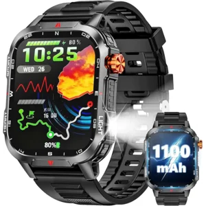 Military Smart Watches for Men-30 Days Battery/Flashlight/Compass,2.01 inch HD Display,IP68 Waterproof Fitness Tracker with Heart Rate,Sleep Monitor,100+ Sport Modes Smartwatch for Android & iPhone