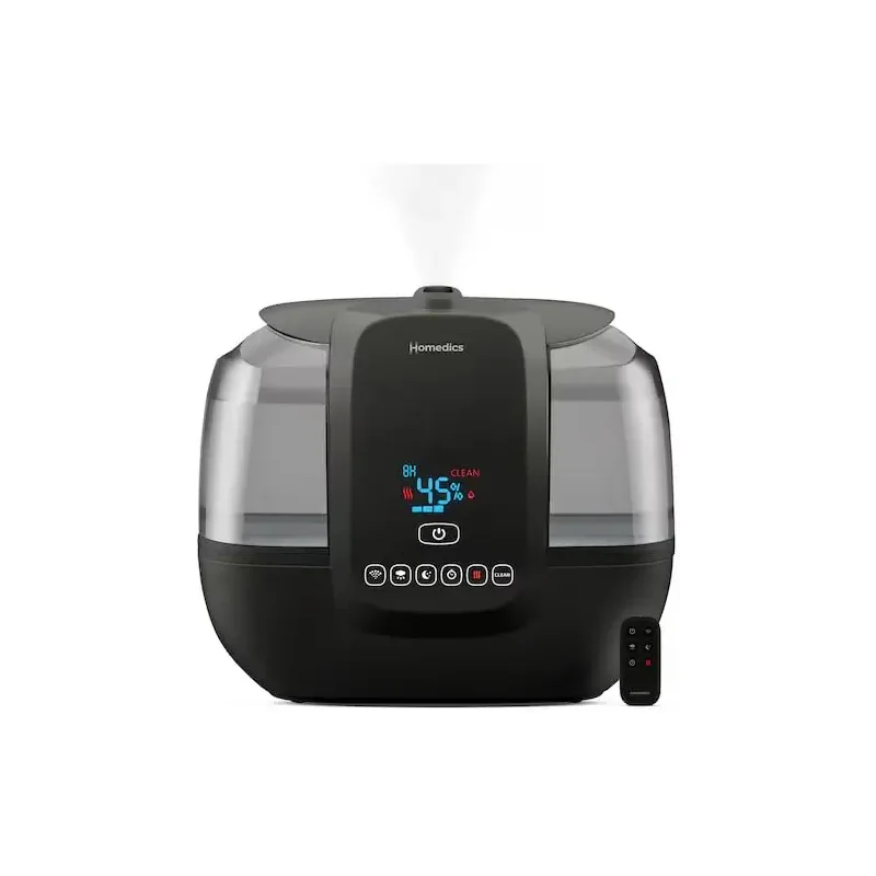 HOMEDICS Total Comfort Ultrasonic Humidifier with UV-C Technology Warm and Cool Mist, Top-Fill, 120-Hour, 2-Gallon (For Rooms Up To 587-sq ft) Black