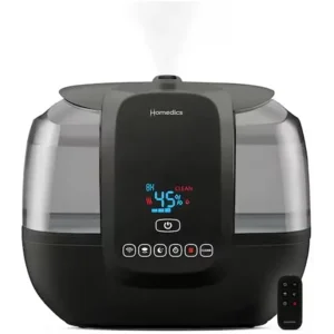 HOMEDICS Total Comfort Ultrasonic Humidifier with UV-C Technology Warm and Cool Mist, Top-Fill, 120-Hour, 2-Gallon (For Rooms Up To 587-sq ft) Black