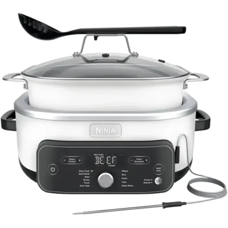 Ninja Foodi Possible Cooker PRO Plus 11-in-1 Multi-Cooker, Slow Cooker, 8.5-Qt Smart Cook System with Thermometer and 1400W High-Heat Searing Base, White