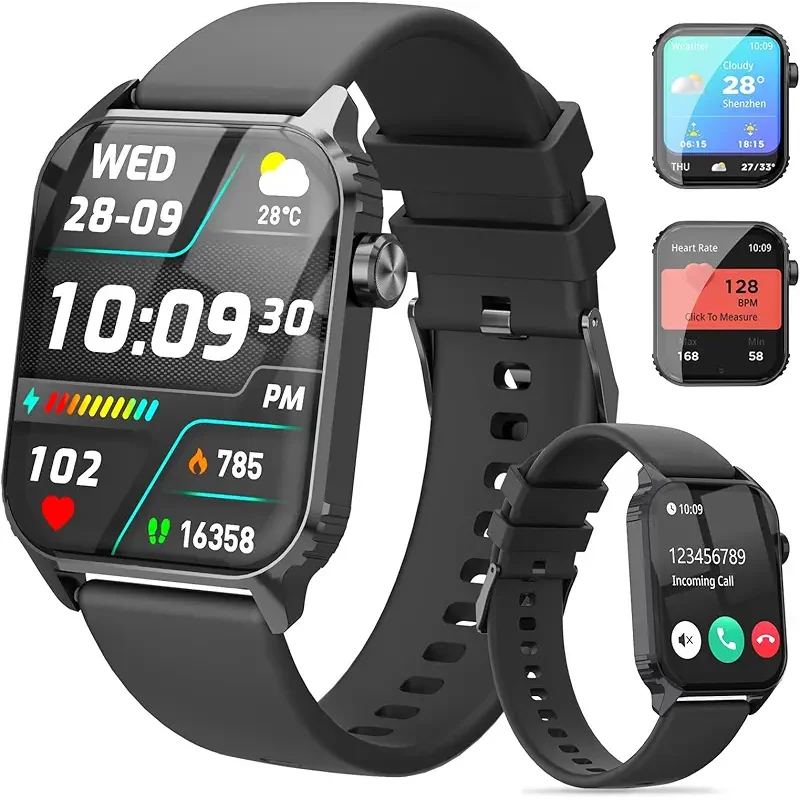 Smart Watches for Women Men, 1.83" HD Smartwatch with 120 Sports Modes, IP67 Waterproof, Bluetooth Call, Music Control, Heart Rate and Sleep Monitor (Black)