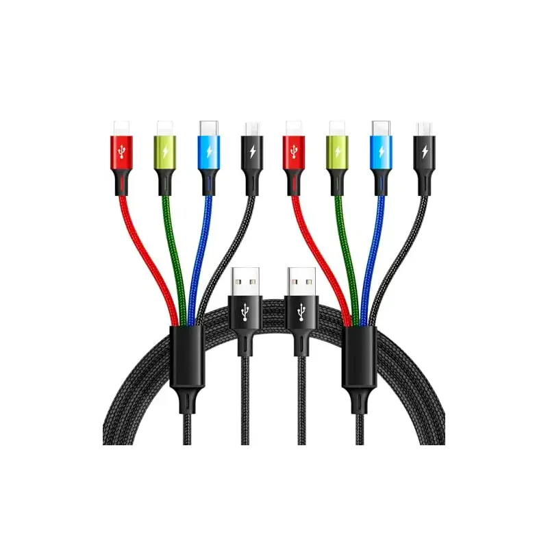 Multi Charging Cable 3.5A Multiple Charger Cable Braided 4 in 1 Multi USB Cable Fast Charging Cord with IP/Type C/Micro Ports for Cell Phones/iPhone Series/Tablets/Samsung Galaxy & More (2Pack 4Ft)