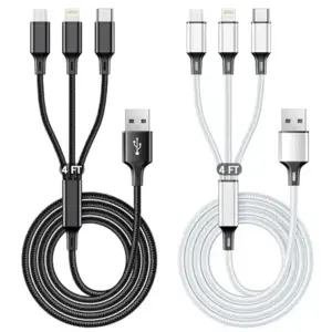 Multi USB Charging Cable 3A, 3 in 1 Fast Charger Cord Connector with Dual Phone/Type C/Micro USB Port Adapter, Compatible with Tablets iPhone 14 13 12 Pro 8 7 Samsung Galaxy (4FT/2Pack Charging Only)