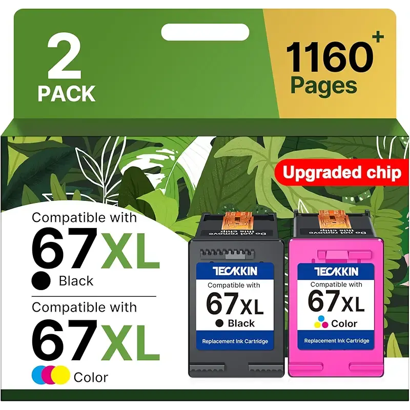 67XL Ink Cartridge Black/Color Combo Pack Replacement for HP Ink 67 67XL Printer Ink Works for HP DeskJet 2827e 4227e 2755e 2855e 2800 4155e 2755 2852e Envy 6055e 6000 6455e(2 Pack)