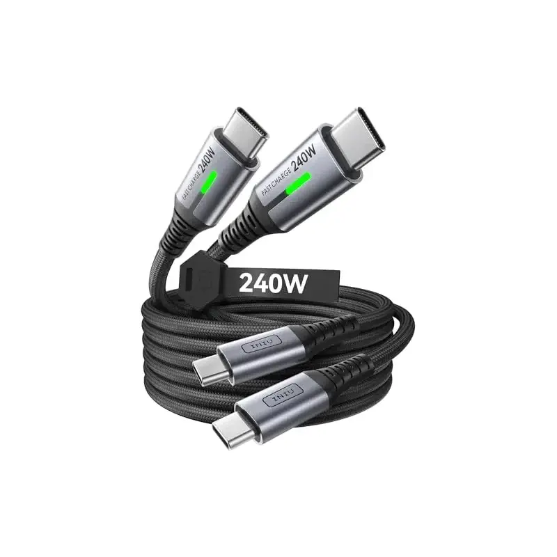 INIU USB C to USB C Cable, 240W Fast Charging Type C Charger Cord, Braided USBC Cable for iPhone 17, Samsung S25, Laptop, MacBook, Switch, Photographers, Outdoor, Travel, [6.6ft+6.6ft Black]