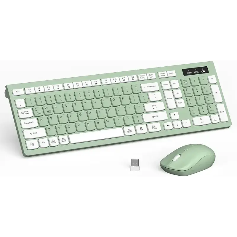 Wireless Keyboard and Mouse Combo, Full-Sized Wireless Keyboard and Adjustable DPI Mouse, 2.4GHz USB Receiver, Silent Keyboard and Mouse for PC, Windows, MAC, Desktop, Laptop (Avocado Green)