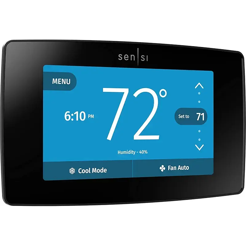 Emerson Sensi Touch Wi-Fi Smart Thermostat with Touchscreen Color Display, Works with Alexa, Energy Star Certified, C-wire Required, ST75 Black 5.625" x 3.4" x 1.17"