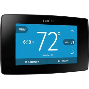 Emerson Sensi Touch Wi-Fi Smart Thermostat with Touchscreen Color Display, Works with Alexa, Energy Star Certified, C-wire Required, ST75 Black 5.625" x 3.4" x 1.17"